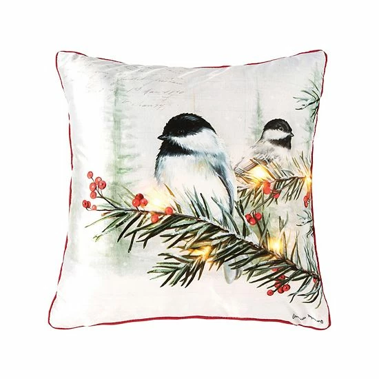 C&F Home Holiday Chickadee LED Christmas Throw Pillow