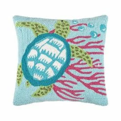 C&F Home Coral & Turtle Hooked Throw Pillow