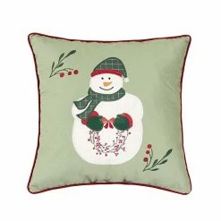 C&F Home Holly Snowman Wreath Christmas Throw Pillow